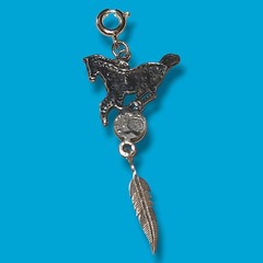 925 Sterling Silver Blue Fire Opal Horse Feather Clip-On Charm Pendant