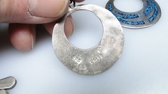 Large Mexican Sterling Inlaid Dangle Pierced Earrings Signed 2pr Lot