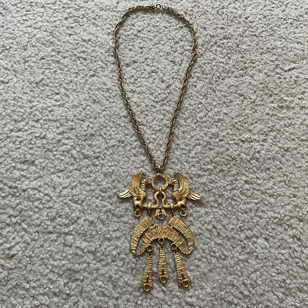 Vintage 1970s/80s Egyptian Revival Statement Necklace Gold RARE