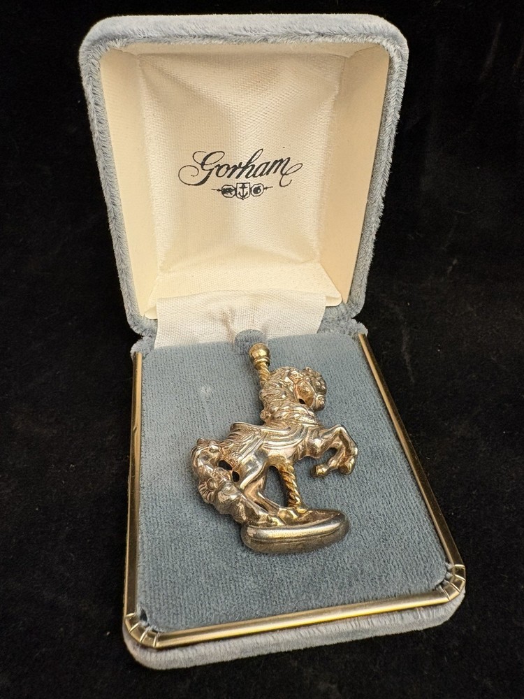 Gorham Sterling Silver .925 Carousel Horse Brooch 1 3/4” Pin (12 Grams) + Case