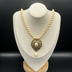 Victorian Style Statement Necklace Faux Pearl Removable Pendant Brooch *See pics