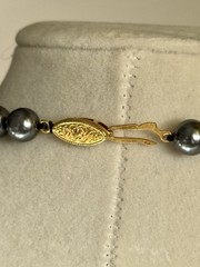 Vintage Hematite Style Gunmetal Gray Glass Pearl Necklace Gold Hook Clasp 1950s