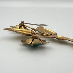Large Vintage Gold Tone Flower Bouquet Brooch Pin Aqua Blue Lucite 1940s 1950s