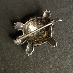 Turtle Rhinestone 925 Silver Pin 1 In Wide