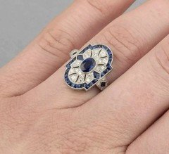 2Ct Art Deco Style Lab Created Diamond & Sapphire Wedding 14K White Gold FN Ring