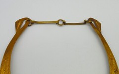 RARE Vintage Signed THAILAND Etched BRASS Collar Necklace ~ KITTY CATS W/ BELLS