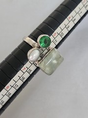 Vintage 925 Sterling Silver Prehnite Pearl Size 6 Ring