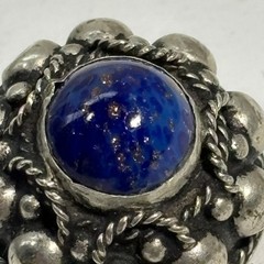 VTG ALB ITALY Clip Back Blue Lapis Art Glass Earrings Round Ornate Silver 7/8″