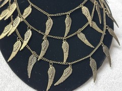 Multi Strand Layered Bronze Chain Necklace Wing Charms n955