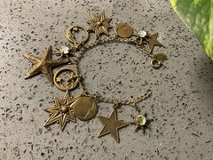 Vintage GLASS WORKS Studio Gold Tone Sun Moon Stars Necklace & Bracelet SET
