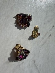 Vintage Gold Tone D&E Purple Glass AB Rhinestone Necklace Bracelet Earrings READ