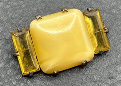 Vintage Art Deco Czech Yellow Glass Open Back Old Clasp Brooch Pin