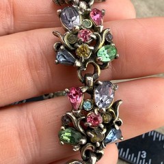 Vintage Hollycraft Rhinestone Bracelet Fruit Salad Silver Tone 7”