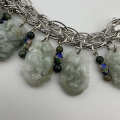 Vintage Chinese Carved Jade Bracelet Sterling Silver 12 Zodiac Animals RARE