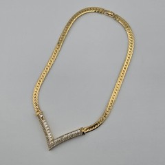 Christian Dior V Shaped Crystal Herringbone Chevron Necklace Vintage 80s