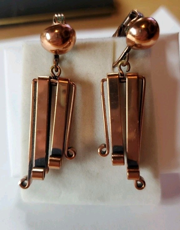 Vntg MCM Jewelry Chandelier Earrings Unsigned Matisse Renoir Copper Clip On