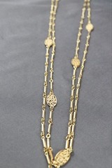 Vintage Monet Oval Filigree Station Bar Link Gold Tone Chain Necklace 57″ Long
