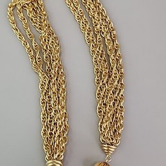 Vintage Rope Chain Necklace Layered Ribbed Station Bead Gold Tone 24″