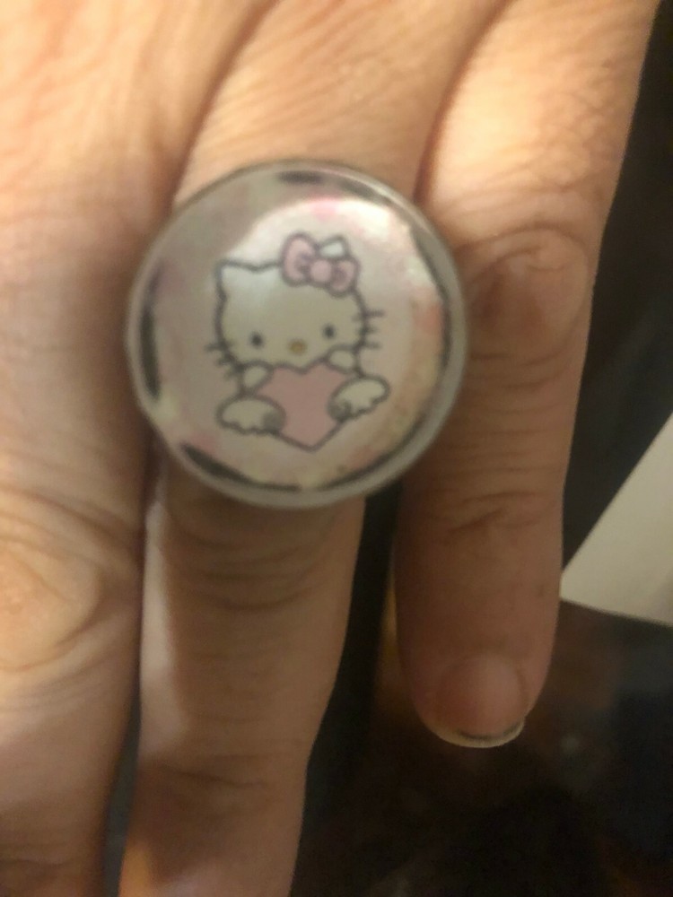 Vintage Pink Hello Kitty Round Brass Ring — adjustable band fits all sizes