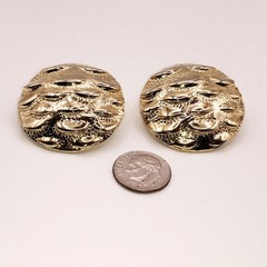 Vintage Large Textured Gold Tone Metal Pierced Earrings