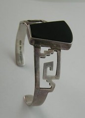 Stunning Sterling Trapezoid Black Onyx Geometric Aztec Designer Bracelet TS-70