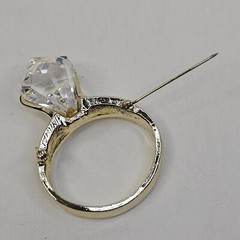 AJC Engagement Ring Brooch Gold Tone Clear Rhinestone Vintage Jewelry Pin