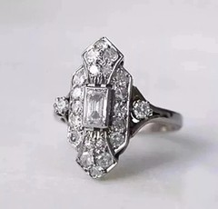 Art Deco Vintage Style Lab Created Diamond Engagement 14K White Gold Finish Ring