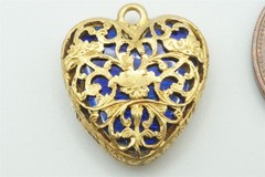 15K GOLD BLUE ENAMEL HEART LOCKET PENDANT c1840 – ANTIQUE ENGLISH