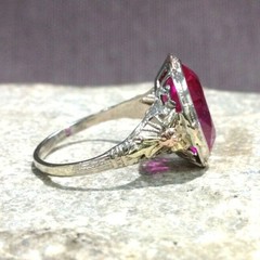 Vintage Man-Made Pink Ruby & Tri-Color 10K Gold Ladies Handmade Ring