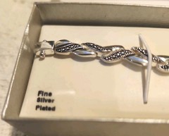 Vintage Marcasite-Style Rhinestone Link Bracelet 7.5″ NIB Fine Silver Plate