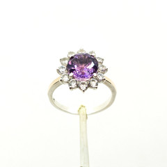 Vintage Luxury RING Silver 925 with Bright Amethyst -size: 7.5US (17.5mm) | #110