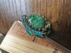 Vintage Juliana D&E Green & Blue Swirl Rhinestone Brooch Pin & Clip Earrings Set