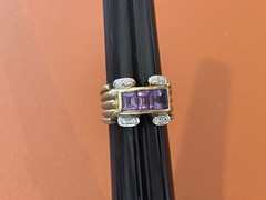 RF Sterling SIlver Ring w/ Gold Wash Purple & Clear Stones Size 6.5
