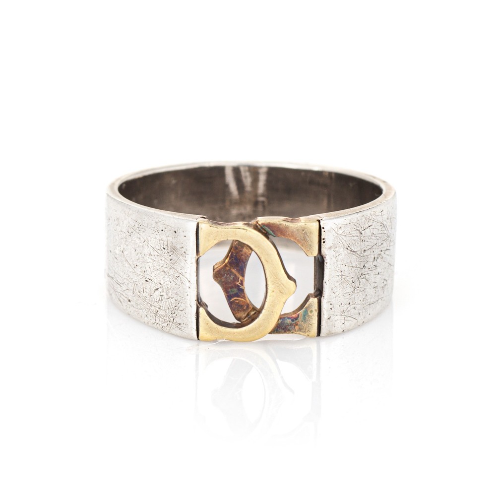 70s Vintage Cartier Ring Sz 7 CC Logo Sterling Silver 18k Gold Band Signed
