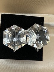 Art Deco Antique Sterling Rock Crystal Hexagon Star earrings