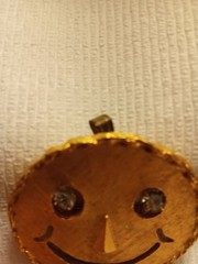 Vintage Goldtone Brooch Smiley Happy Face Rhinestone Dangle Eyes Pin or Pendant
