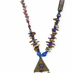 Artisan Coconut Shell Pendant Necklace Dangle Chips Tribal Beaded Boho Chic