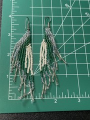Vintage 4” Green & Blue Colorful Seed Beaded Dangle Earrings
