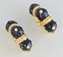 CAMROSE & KROSS JBK BLUE SWIRL ENAMELED CRYSTALS HOOP CLIP-ON EARRINGS☆COA☆NWT☆
