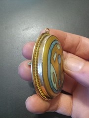 antique gold filled pendant/ Pin With Handpainted Porcelain Egyptian Revival