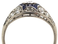 Art Deco 2CT Lab-Created Diamond &Sapphire Engagement 14K White Gold Finish Ring