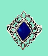Vintage 925 Sterling Silver Filigree Ring With Blue Stone Size 5.5 Elegant State
