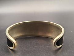 Alpaca Silver Black & Mother of Pearl Flower Inlay Cuff Bracelet