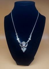 Vintage Anthony Silvertone Faux Opal And Clear Glass Rhinestone Necklace Ornate