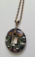 Vintage Chinese/Asian cloisonne enamel pendant necklace w/ double dragon motifs