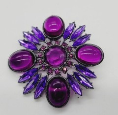 Flower Brooch PURPLE Gunmetal tone 2.5 in Art Deco Pin Statement Jelly Belly Vtg