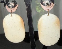Bohemian Handmade Polymer Clay Earrings 3D Floral Design White Backing Vtg