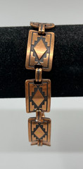 Vintage Copper Link Bracelet Southwestern Tribal Geometric Rectangle Panels 7.75