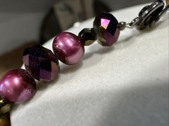 Vintage Beaded Necklace Purple Plum Crystal Faux Pearl Choker Art Deco