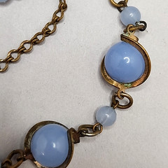Vintage Glass Beaded Necklace Blue Gold Tone Choker 16″